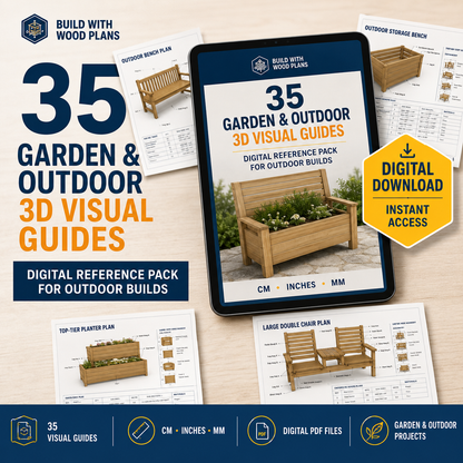 35 Garden and Outdoor 3D visual woodworking guides digital pack