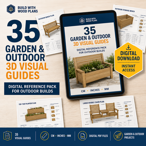 35 Garden and Outdoor 3D visual woodworking guides digital pack