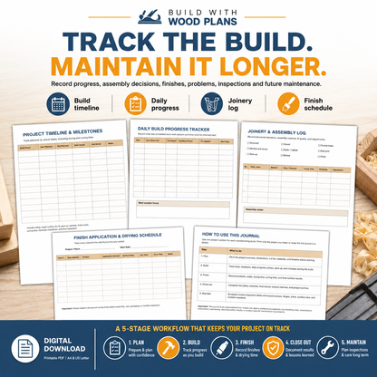 Woodworking build progress, joinery, finishing and maintenance tracking pages