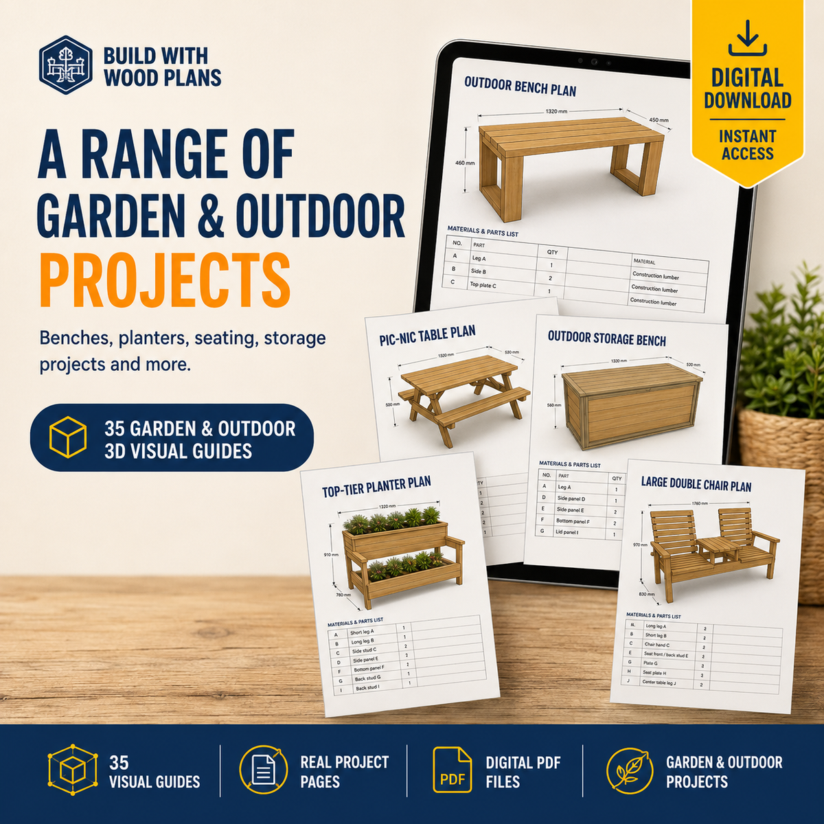 Selection of garden and outdoor woodworking project guides