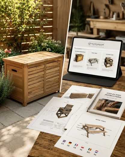 115+ DIY Woodworking Projects Master Pack with outdoor storage project, digital guides and multiple language options